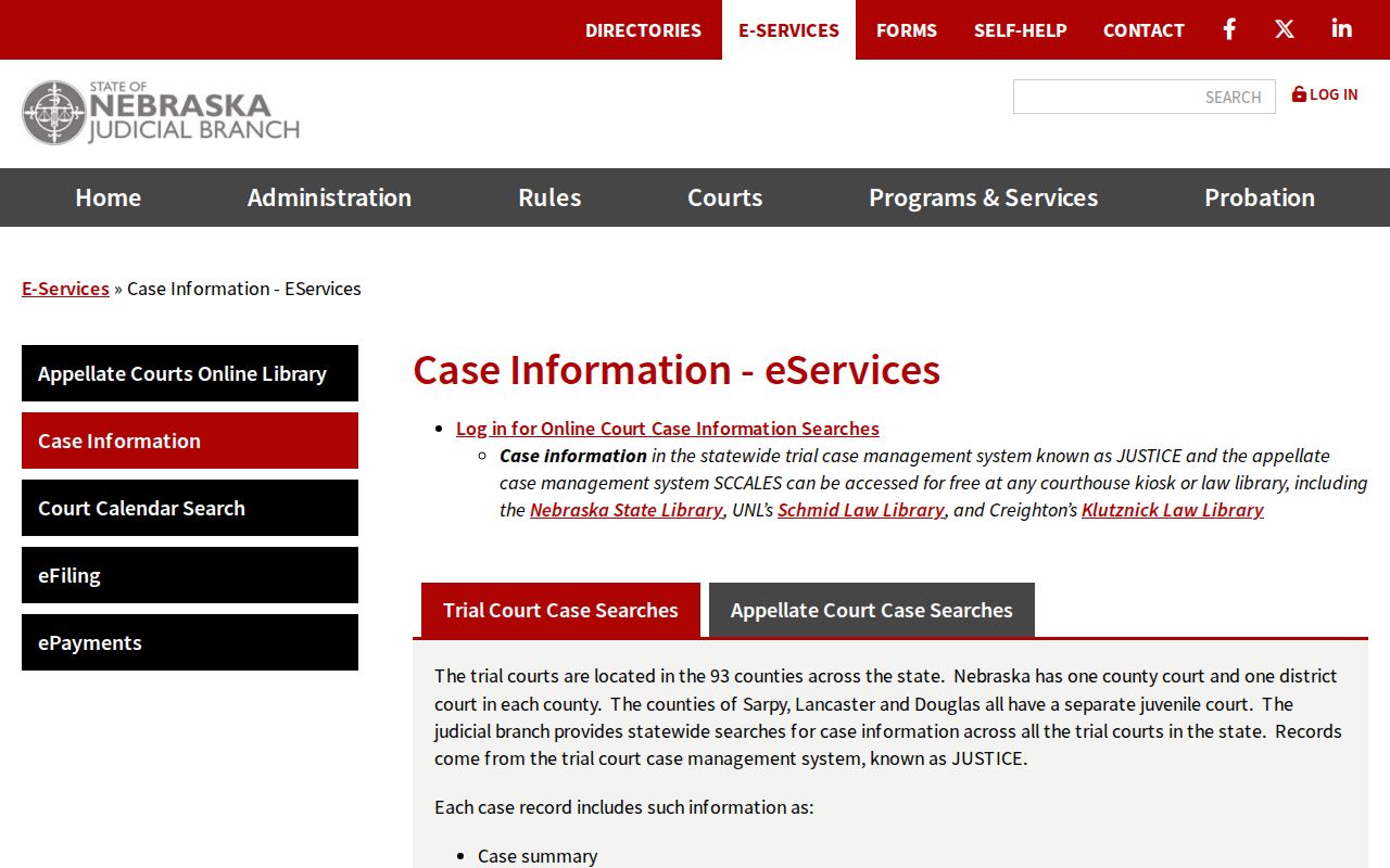 Scotts Bluff County case lookup Nebraska eServices case information