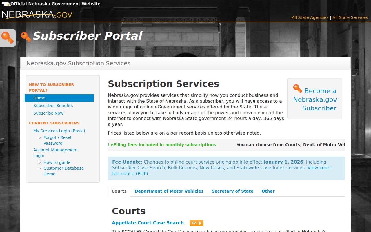 Scotts Bluff County case lookup Nebraska subscriber search service