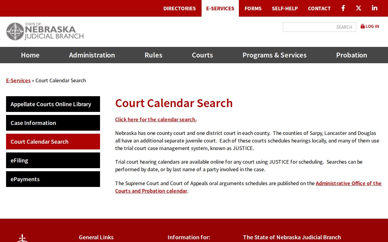 Scotts Bluff County court calendar Nebraska Judicial Branch information