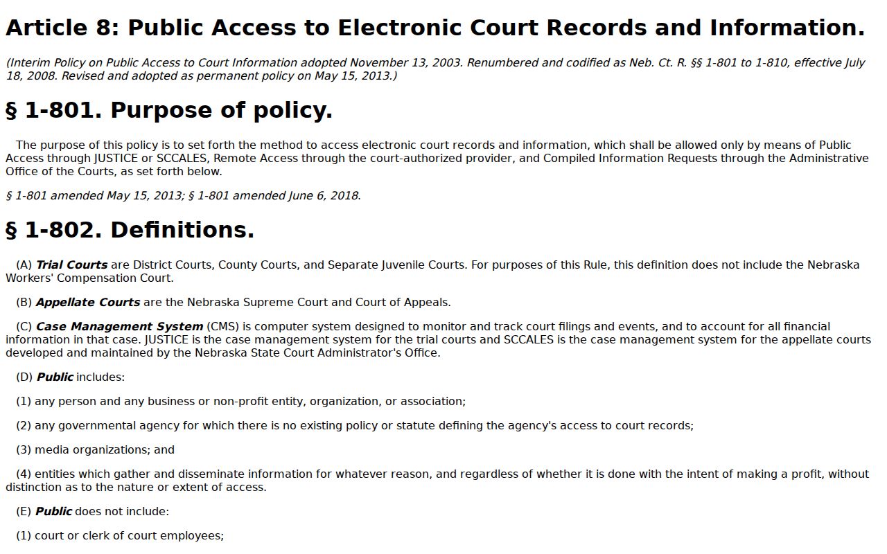 Scotts Bluff County criminal docket public electronic access rules