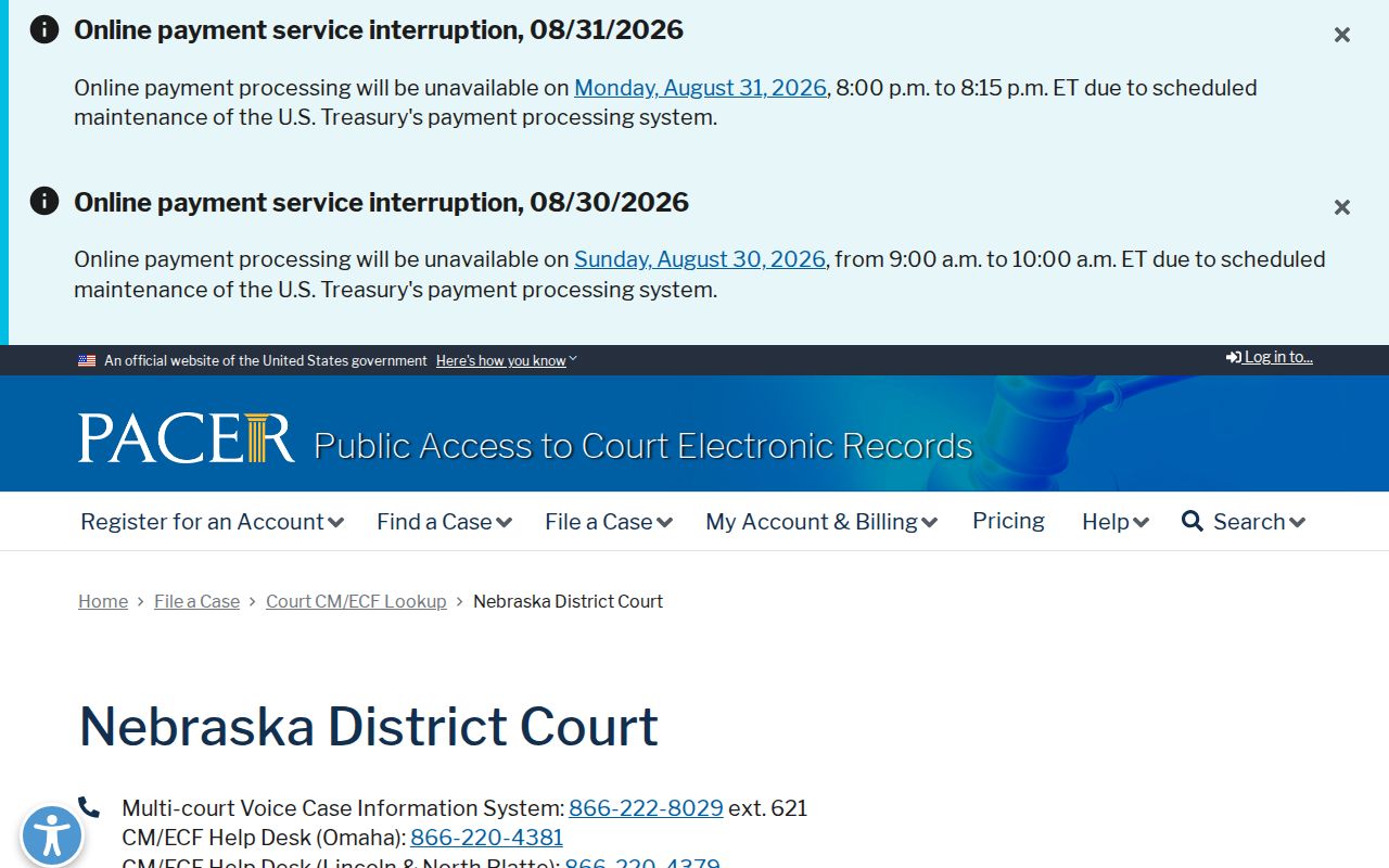 Scotts Bluff County court docket federal District of Nebraska CM ECF route