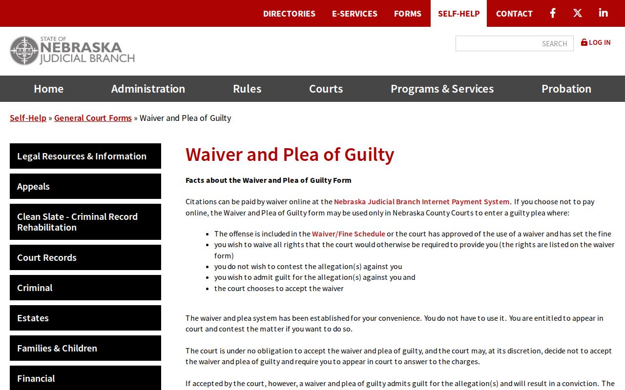 Scotts Bluff County traffic ticket waiver and plea form instructions